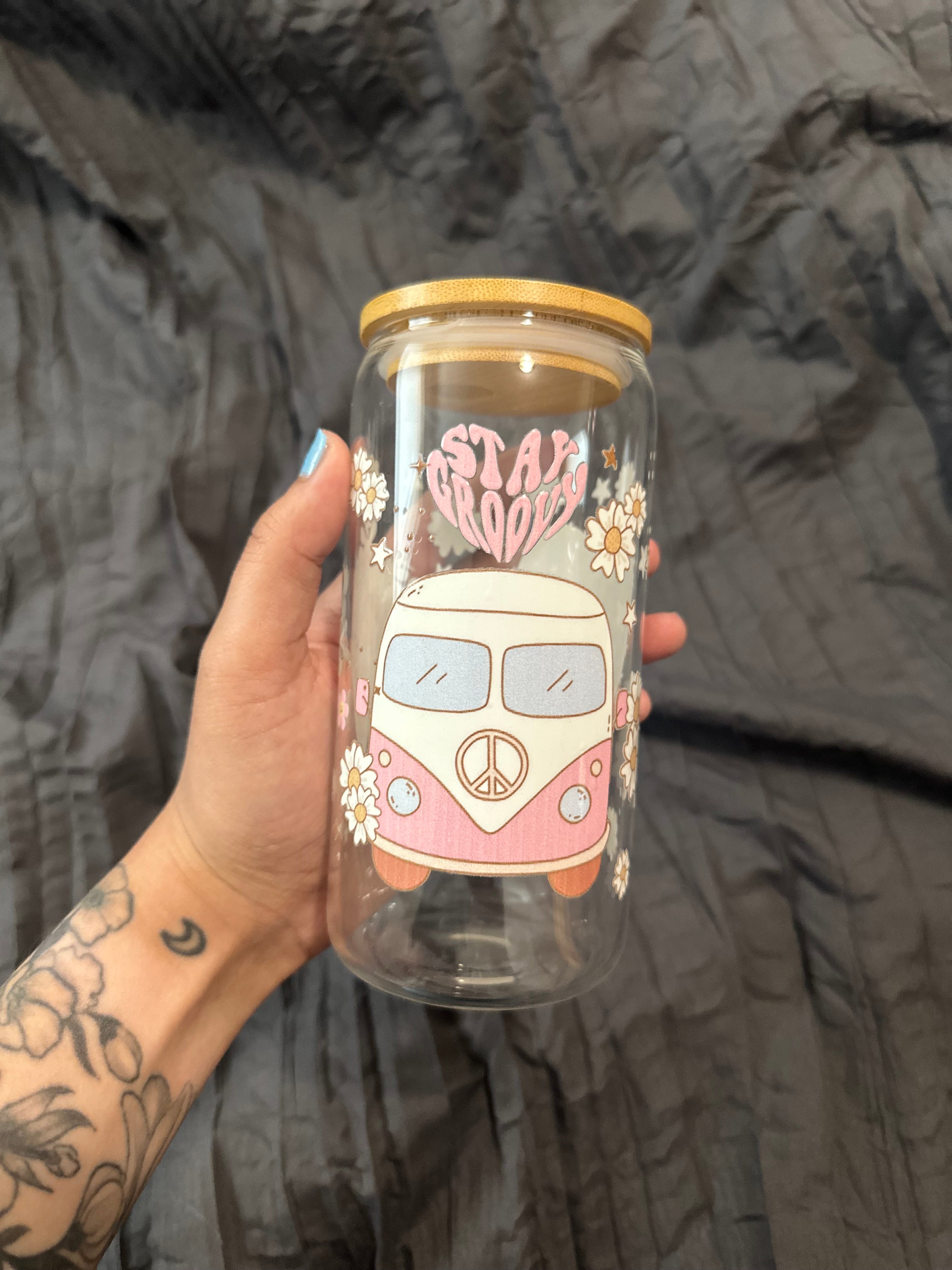 Retro Stay Groovy Glass Cup